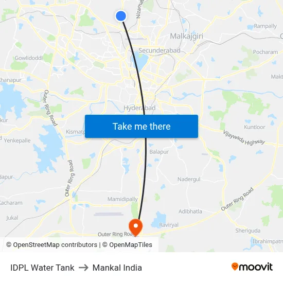 IDPL Water Tank to Mankal India map