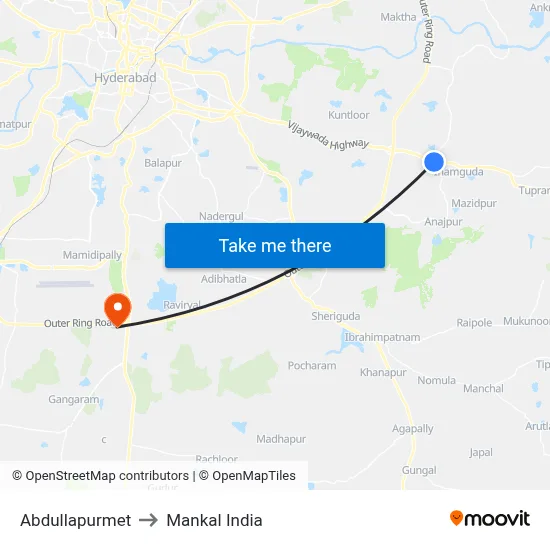 Abdullapurmet to Mankal India map