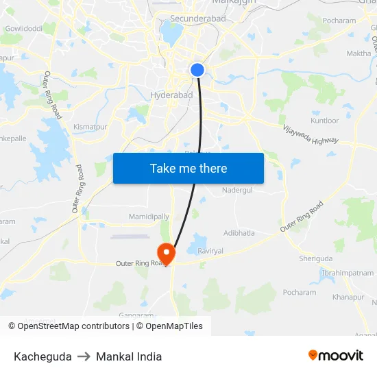 Kacheguda to Mankal India map