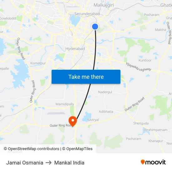 Jamai Osmania to Mankal India map