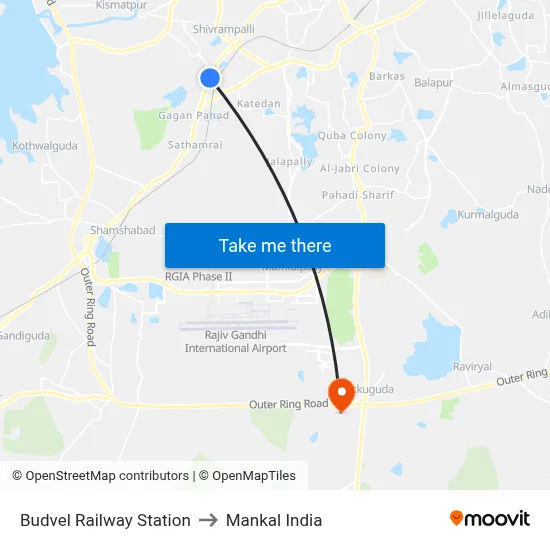 Budvel Railway Station to Mankal India map
