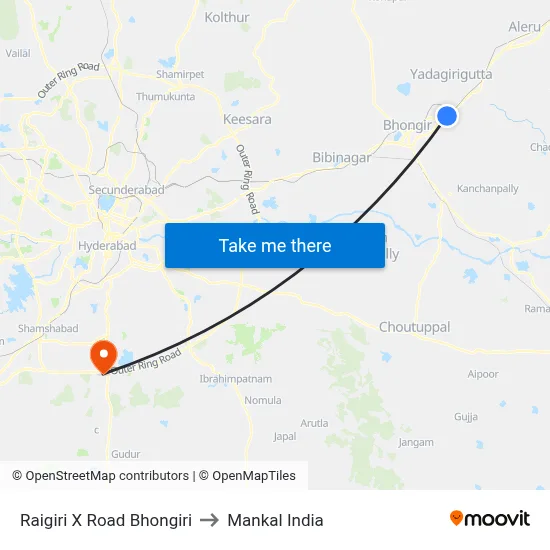 Raigiri X Road Bhongiri to Mankal India map