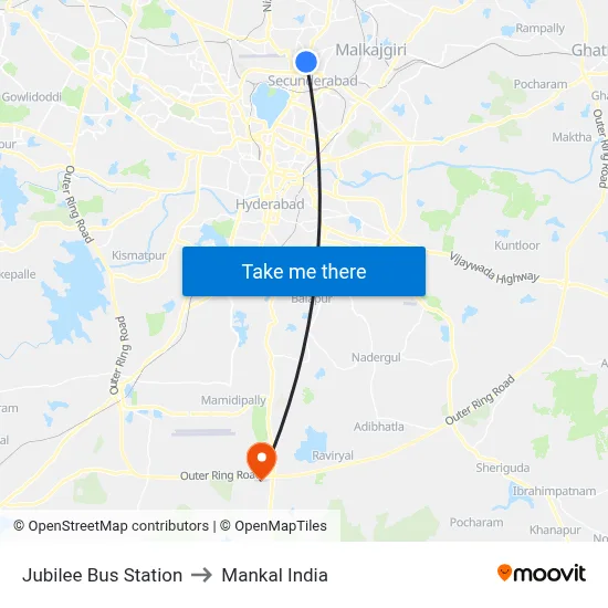 Jubilee Bus Station to Mankal India map