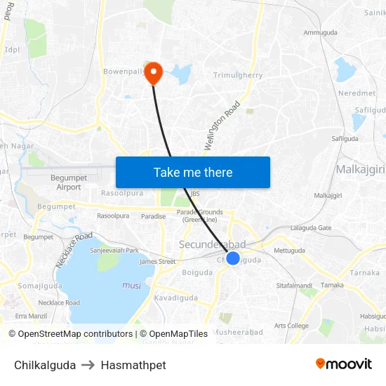 Chilkalguda to Hasmathpet map