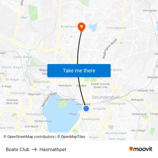 Boats Club to Hasmathpet map
