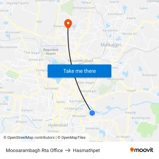 Moosarambagh Rta Office to Hasmathpet map