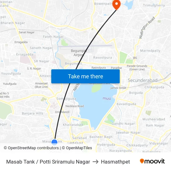 Masab Tank / Potti Sriramulu Nagar to Hasmathpet map