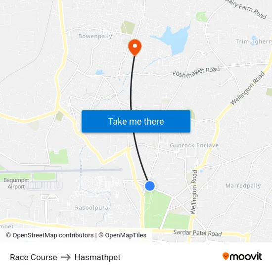 Race Course to Hasmathpet map