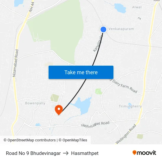रोड नंबर 9 भूदेवीनगर to हसमतपेट map