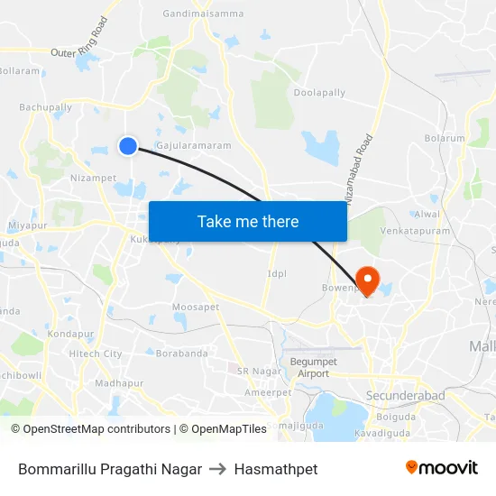 Bommarillu Pragathi Nagar to Hasmathpet map