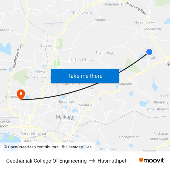 Geethanjali College Of Engineering to Hasmathpet map