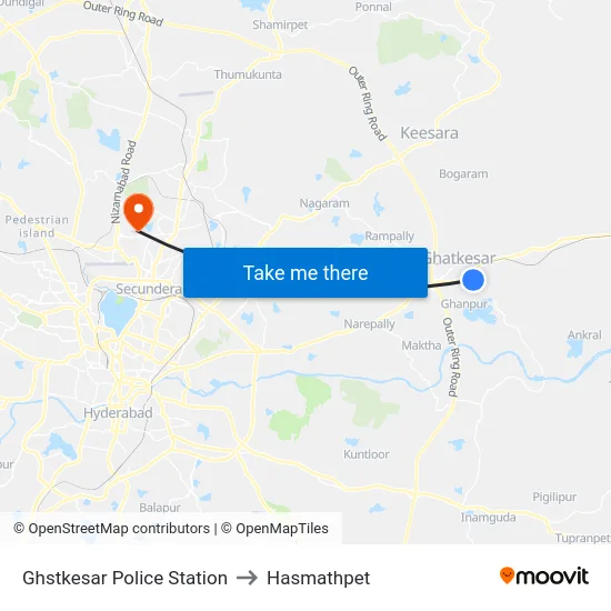Ghstkesar Police Station to Hasmathpet map