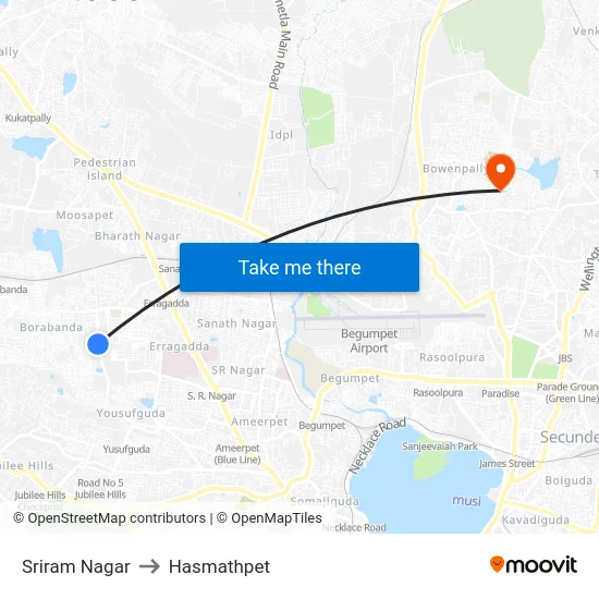 Sriram Nagar to Hasmathpet map