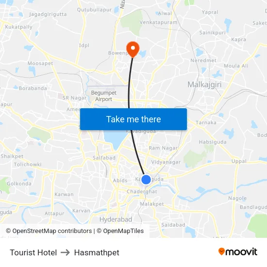 पर्यटक होटल to हसमतपेट map