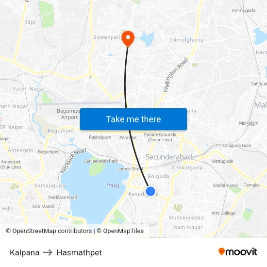 कल्पना to हसमतपेट map