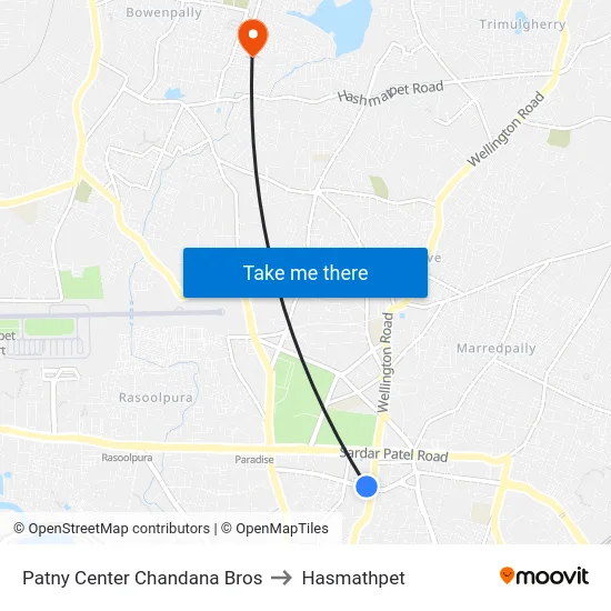 Patny Center Chandana Bros to Hasmathpet map