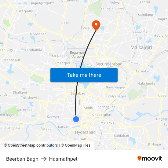 Beerban Bagh to Hasmathpet map