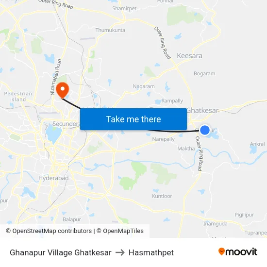 Ghanapur Village Ghatkesar to Hasmathpet map