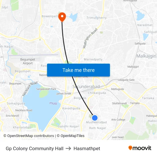 Gp Colony Community Hall to Hasmathpet map