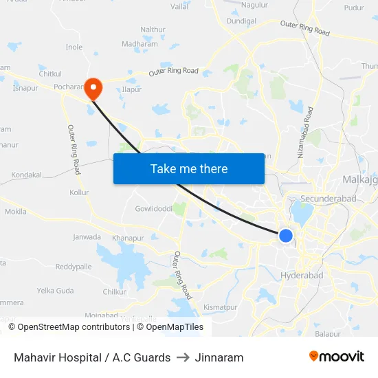 Mahavir Hospital / A.C Guards to Jinnaram map