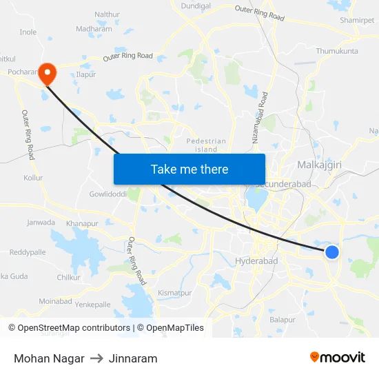 Mohan Nagar to Jinnaram map