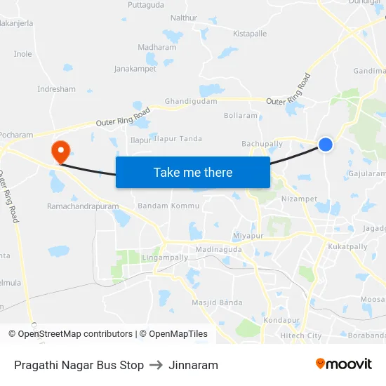 Pragathi Nagar Bus Stop to Jinnaram map