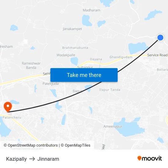 Kazipally to Jinnaram map