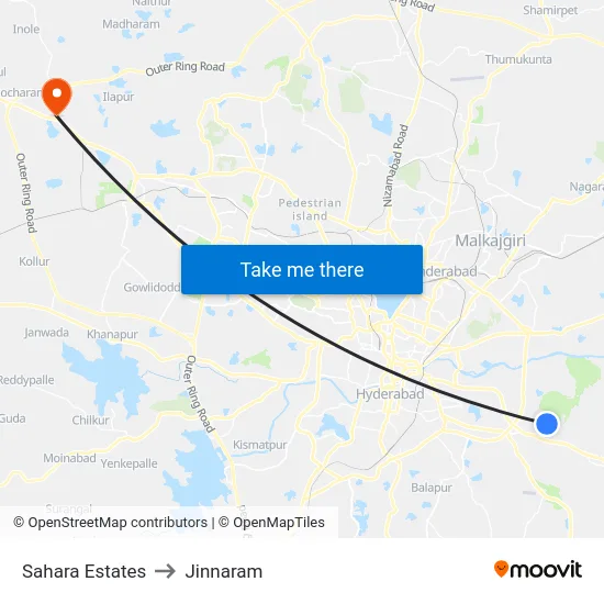 Sahara Estates to Jinnaram map