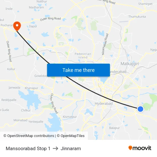Mansoorabad Stop 1 to Jinnaram map