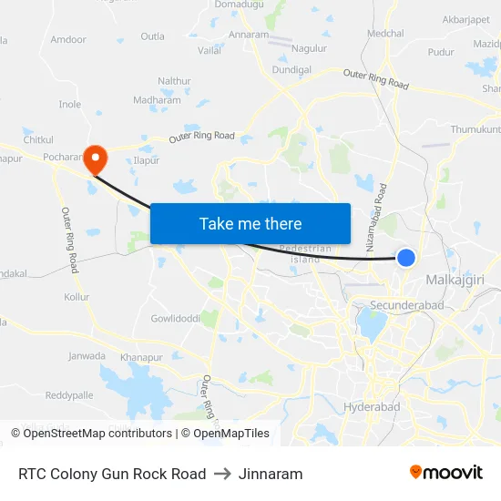 RTC Colony Gun Rock Road to Jinnaram map