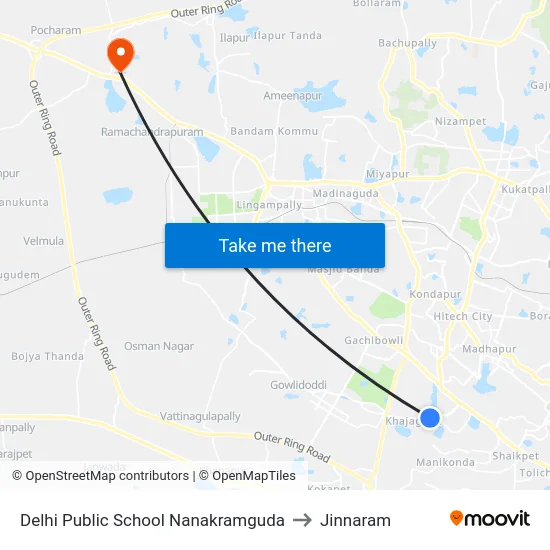 Delhi Public School Nanakramguda to Jinnaram map