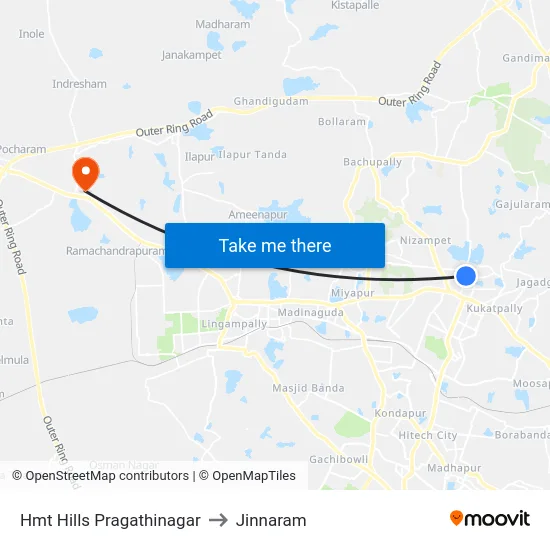 Hmt Hills Pragathinagar to Jinnaram map