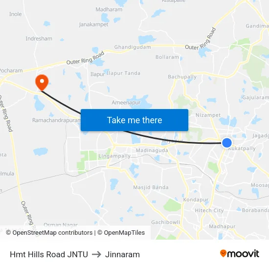 Hmt Hills Road JNTU to Jinnaram map