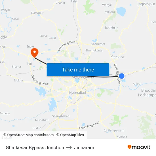 Ghatkesar Bypass Junction to Jinnaram map