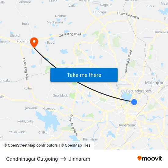 Gandhinagar Outgoing to Jinnaram map