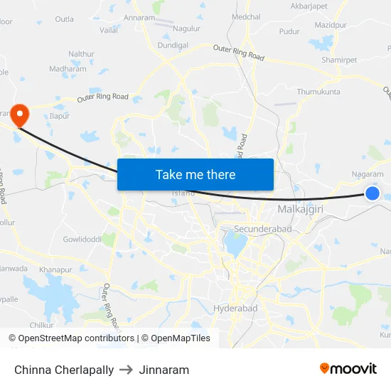 Chinna Cherlapally to Jinnaram map