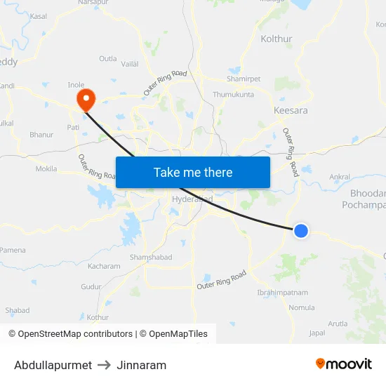 Abdullapurmet to Jinnaram map