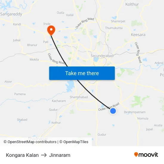 Kongara Kalan to Jinnaram map