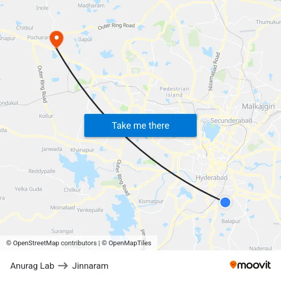 Anurag Lab to Jinnaram map
