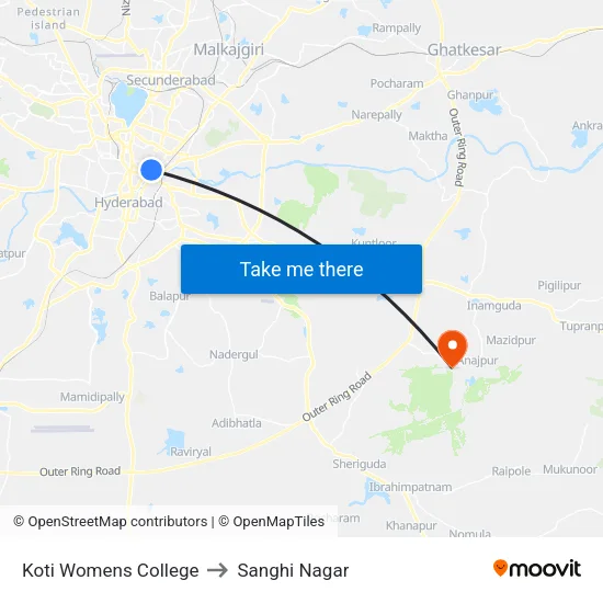 Koti Womens College to Sanghi Nagar map