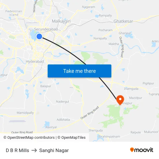 D B R Mills to Sanghi Nagar map