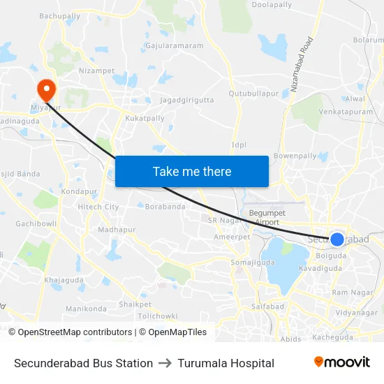 Secunderabad Bus Station to Turumala Hospital map