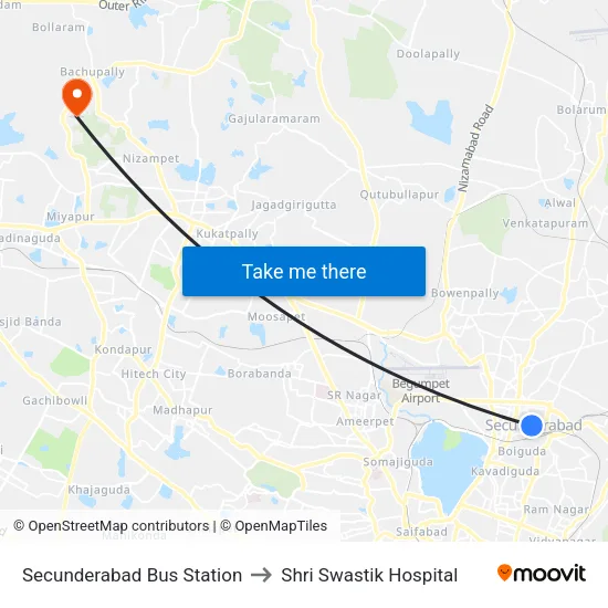 Secunderabad Bus Station to Shri Swastik Hospital map