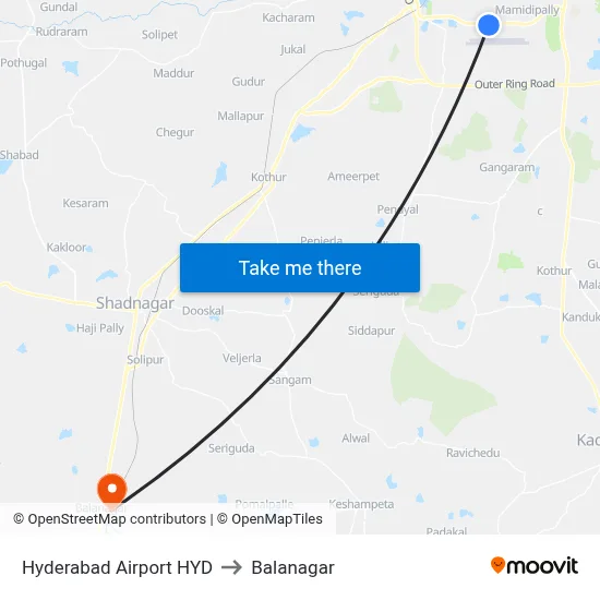 Hyderabad Airport HYD to Balanagar map