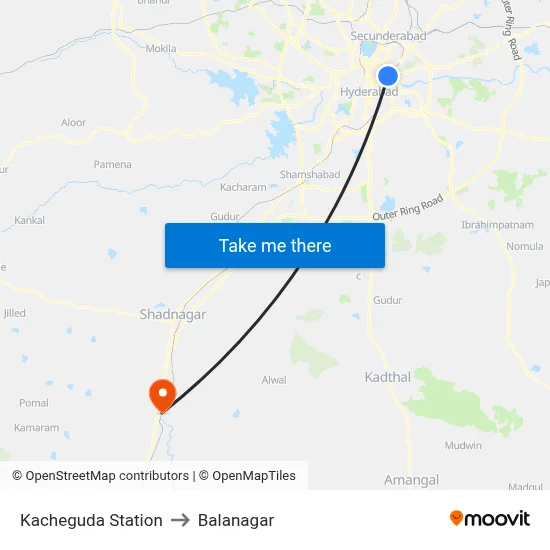 Kacheguda Station to Balanagar map