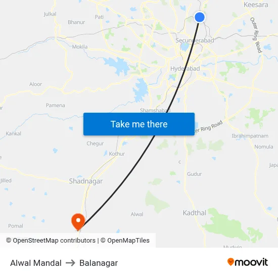 Alwal Mandal to Balanagar map