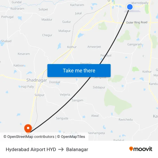 Hyderabad Airport HYD to Balanagar map