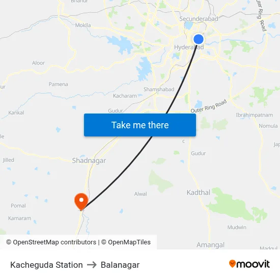 Kacheguda Station to Balanagar map