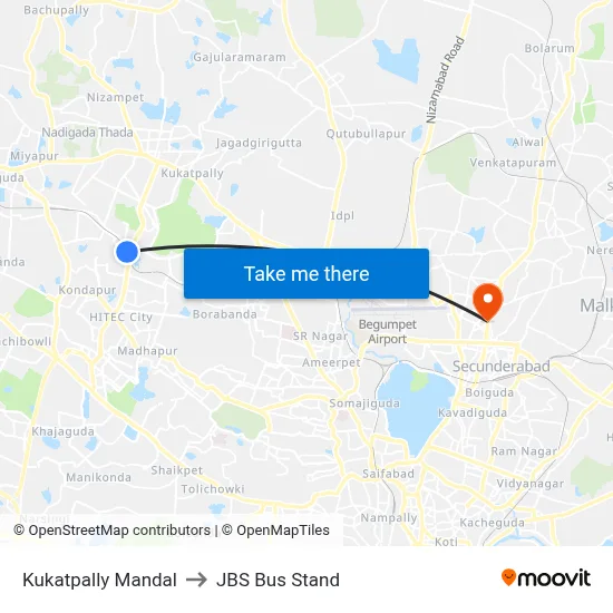 Kukatpally Mandal to JBS Bus Stand map