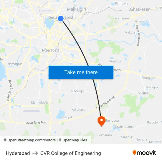 Hyderabad to CVR College of Engineering map